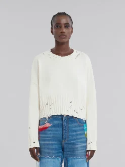 Knitwear>Marni White Dishevelled Cotton Cropped Jumper LILYWHITE