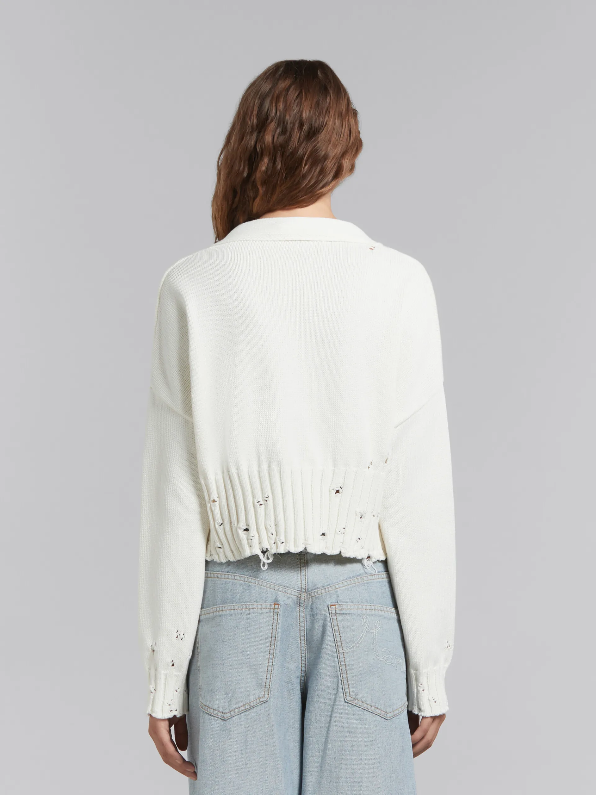 Knitwear>Marni White Dishevelled Cotton Cropped Cardigan LILYWHITE