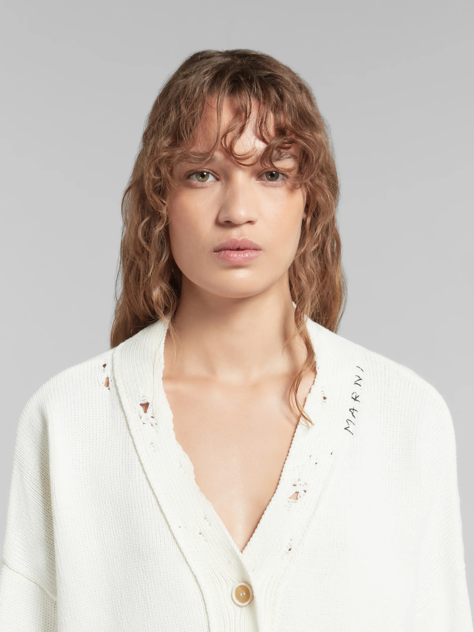 Knitwear>Marni White Dishevelled Cotton Cropped Cardigan LILYWHITE