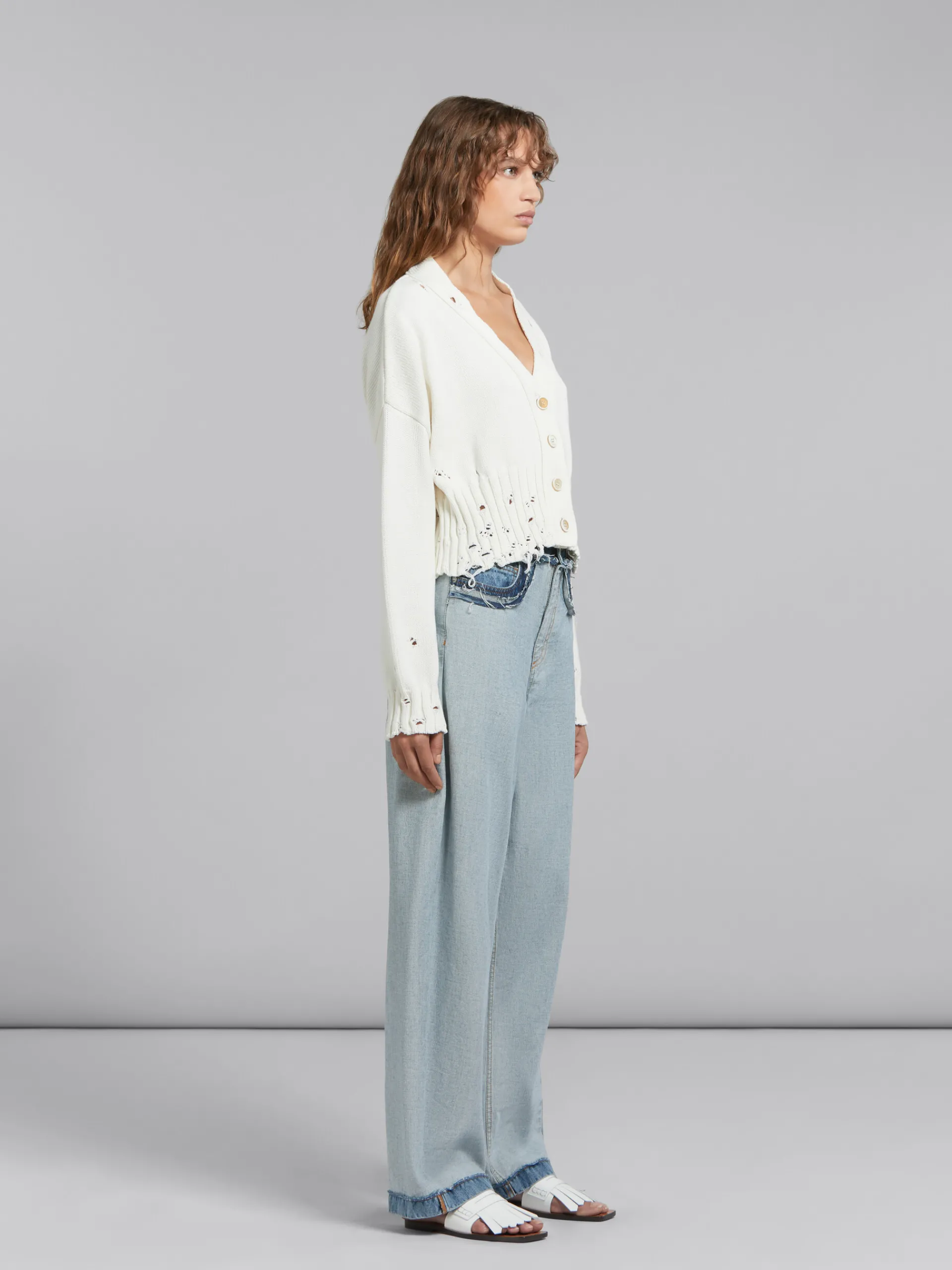 Knitwear>Marni White Dishevelled Cotton Cropped Cardigan LILYWHITE