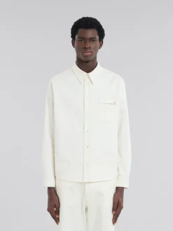 Tops & T-Shirts>Marni White Drill Shirt With Mending LILYWHITE