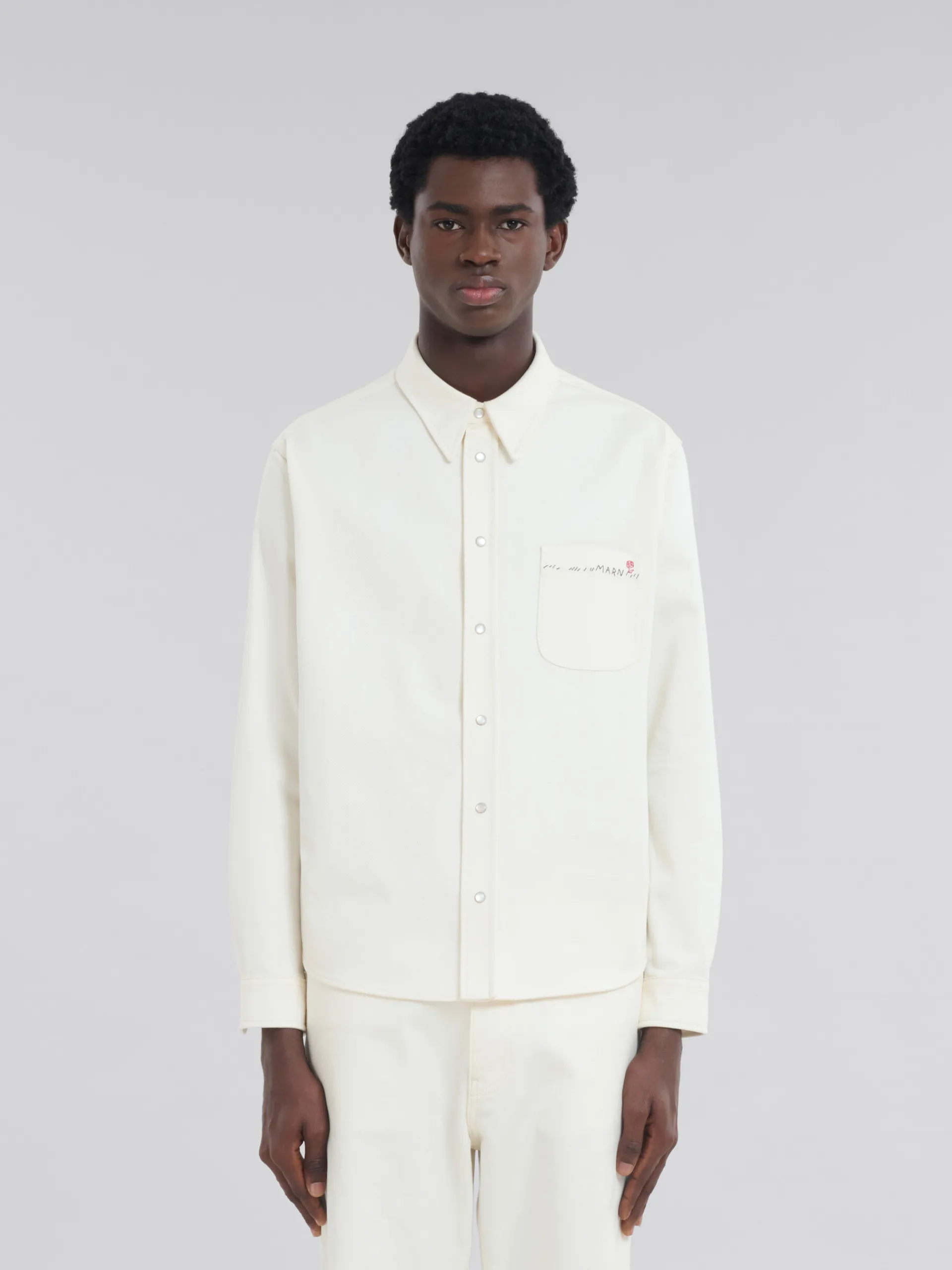 Tops & T-Shirts>Marni White Drill Shirt With Mending LILYWHITE