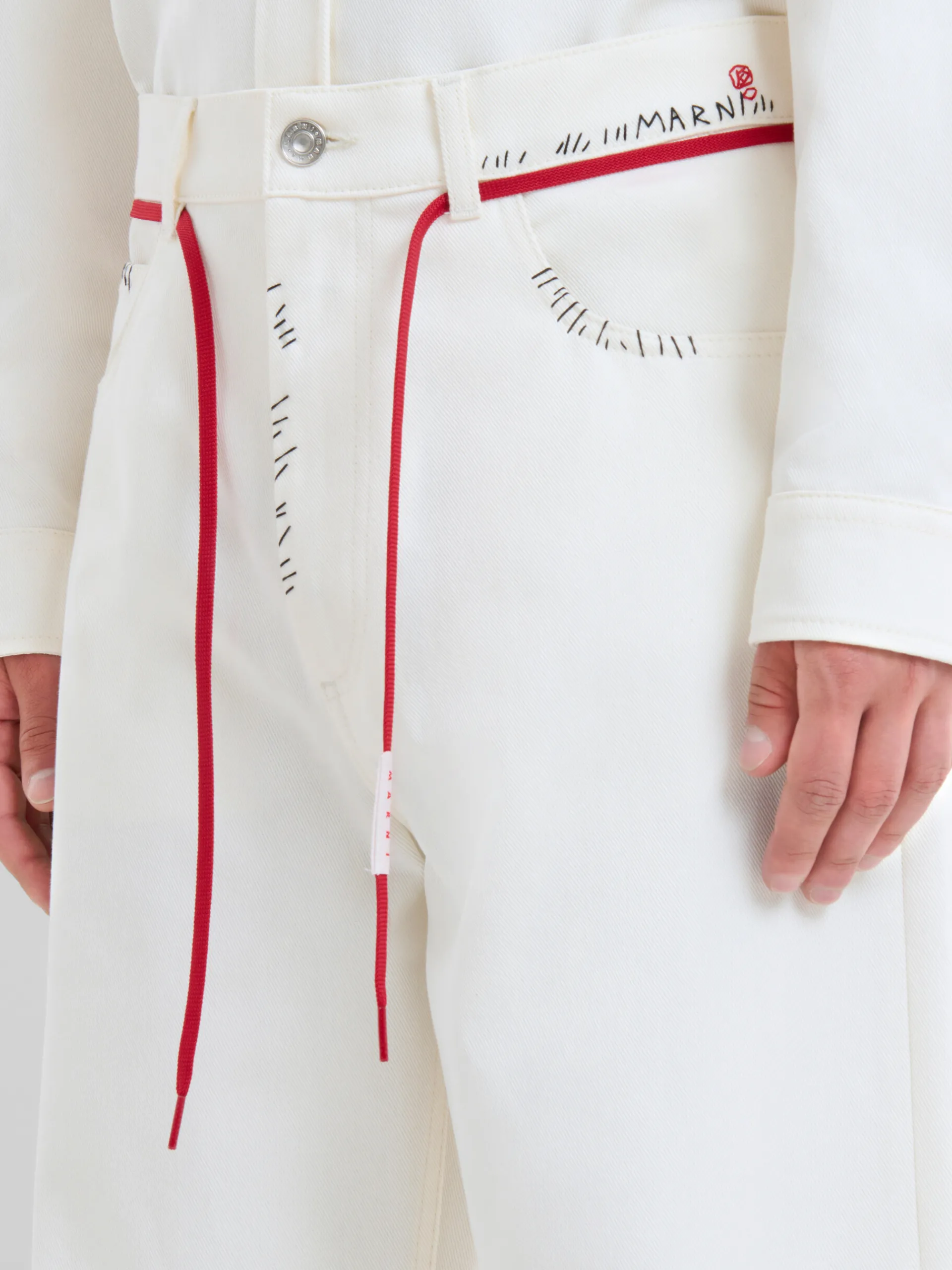 Pants>Marni White Drill Trousers With Mending LILYWHITE