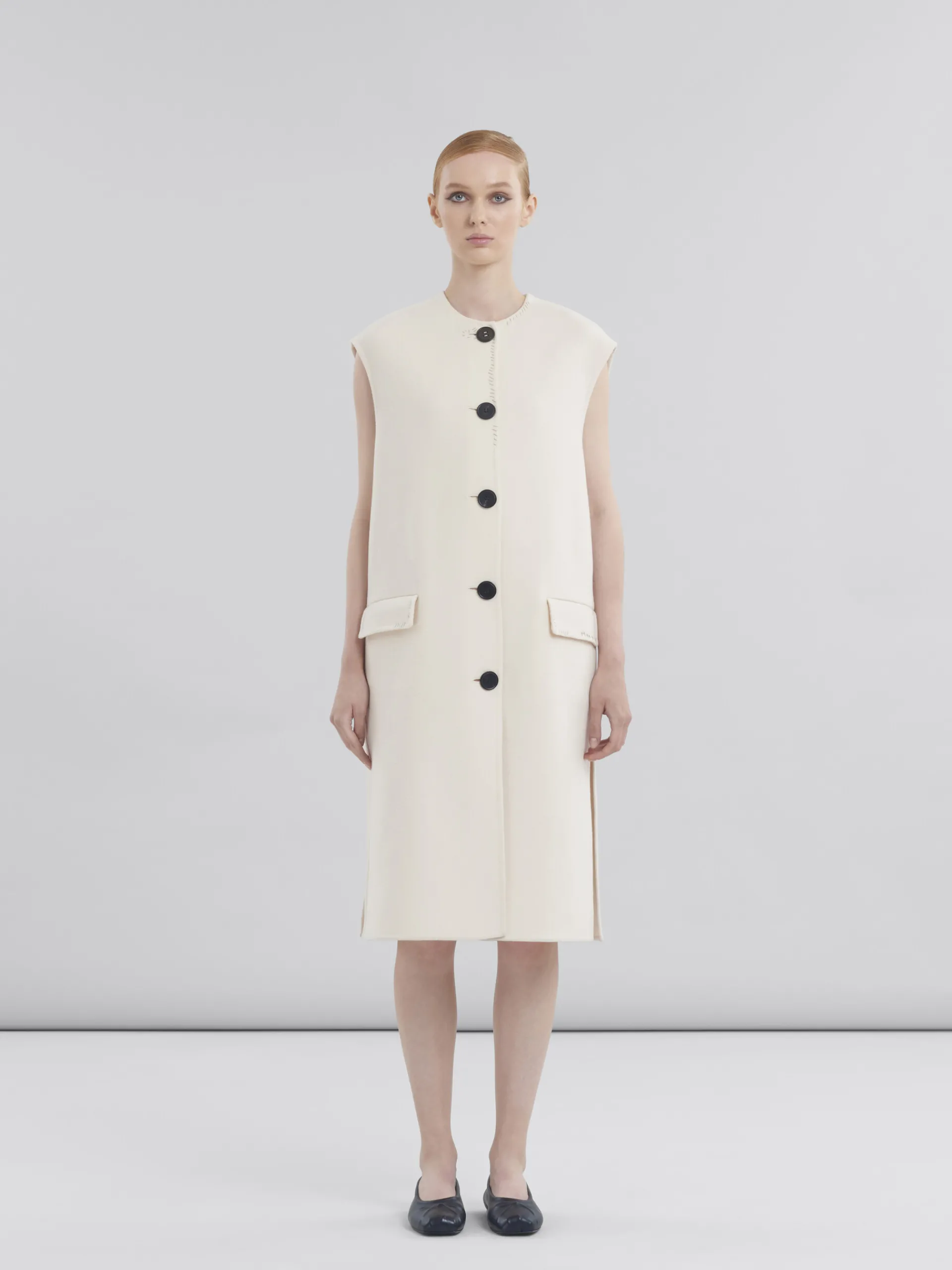 Coats & Jackets>Marni White Felt Sleeveless Jacket ANTIQUEWHITE