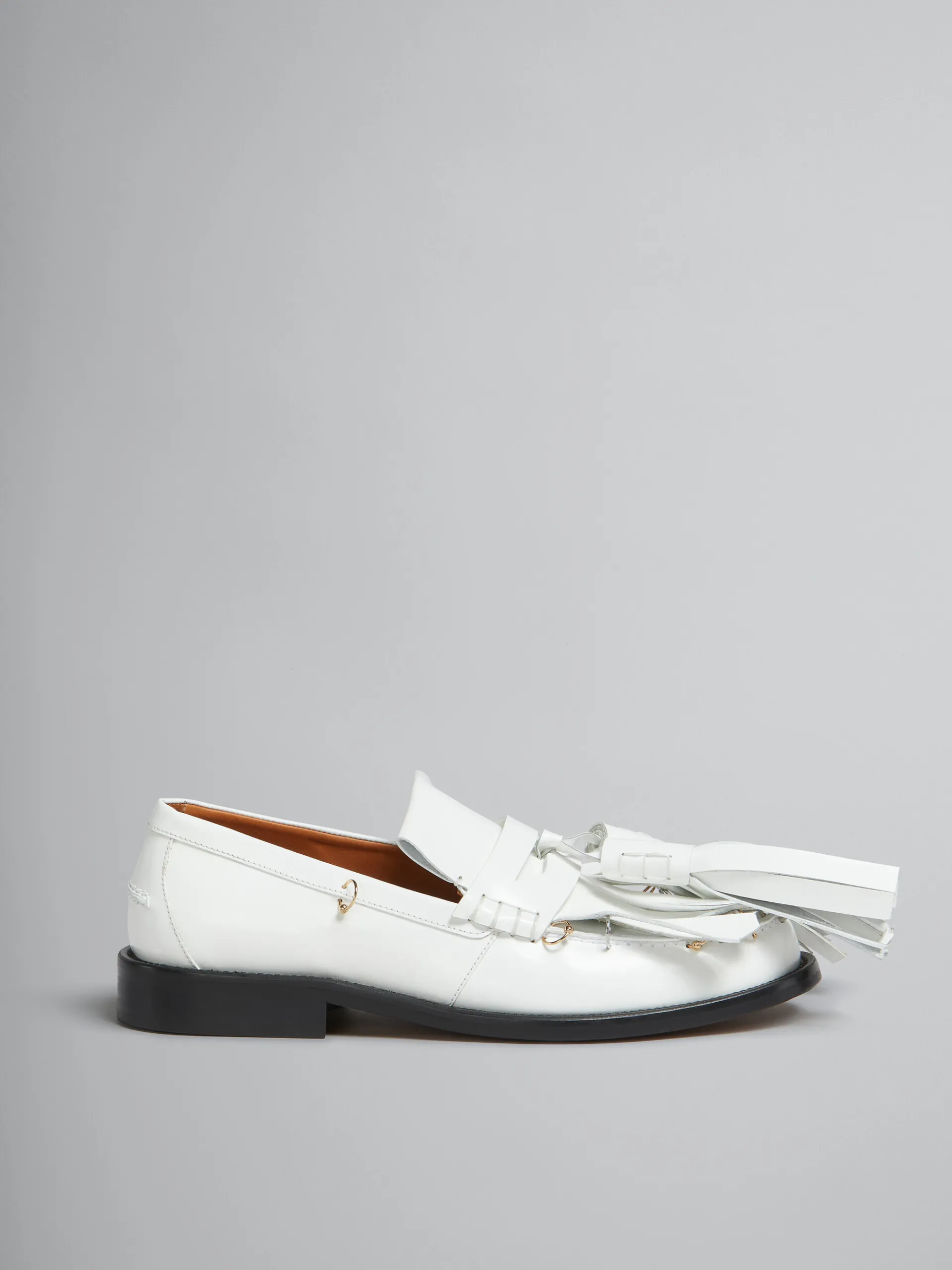 Flats>Marni White Leather Bambi Loafer With Maxi Tassels LILYWHITE