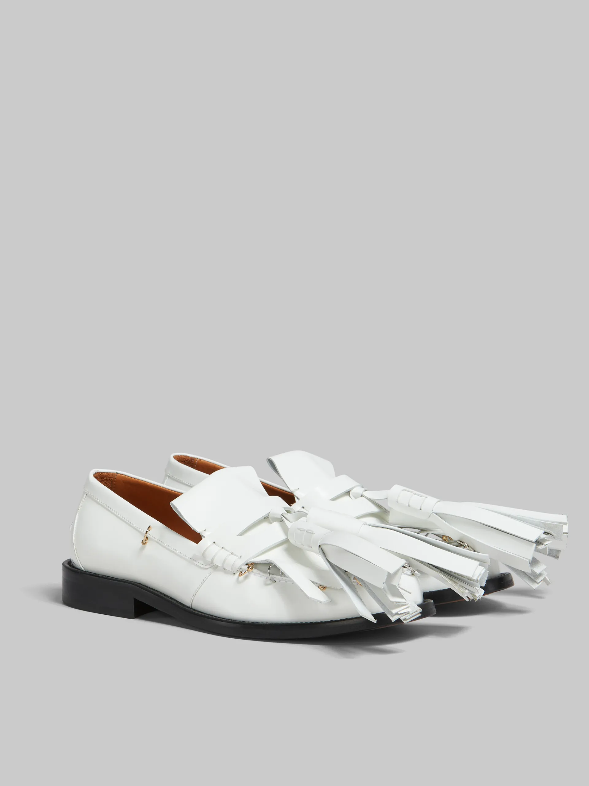 Flats>Marni White Leather Bambi Loafer With Maxi Tassels LILYWHITE