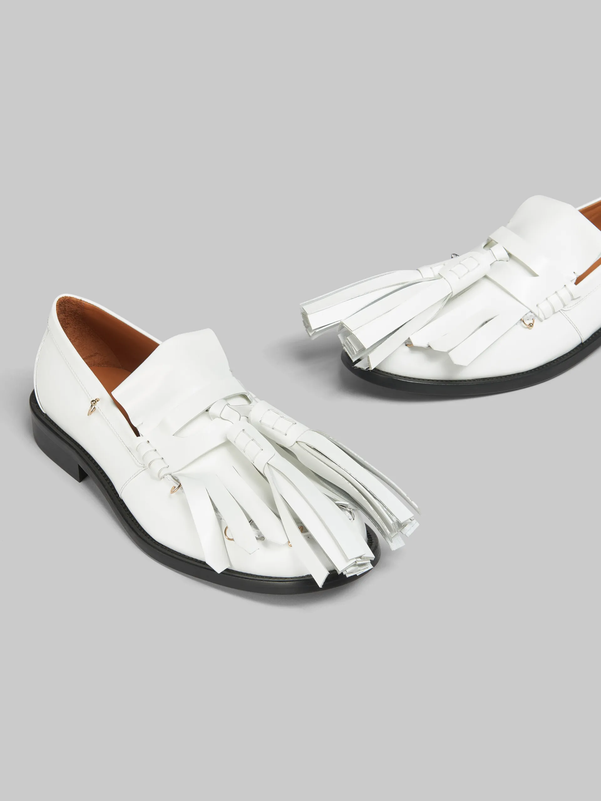 Flats>Marni White Leather Bambi Loafer With Maxi Tassels LILYWHITE