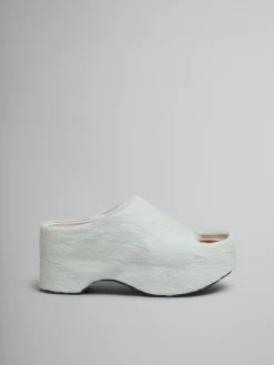Slides & Sandals>Marni White Long-hair Calfskin Chunky Clog Slide LILYWHITE