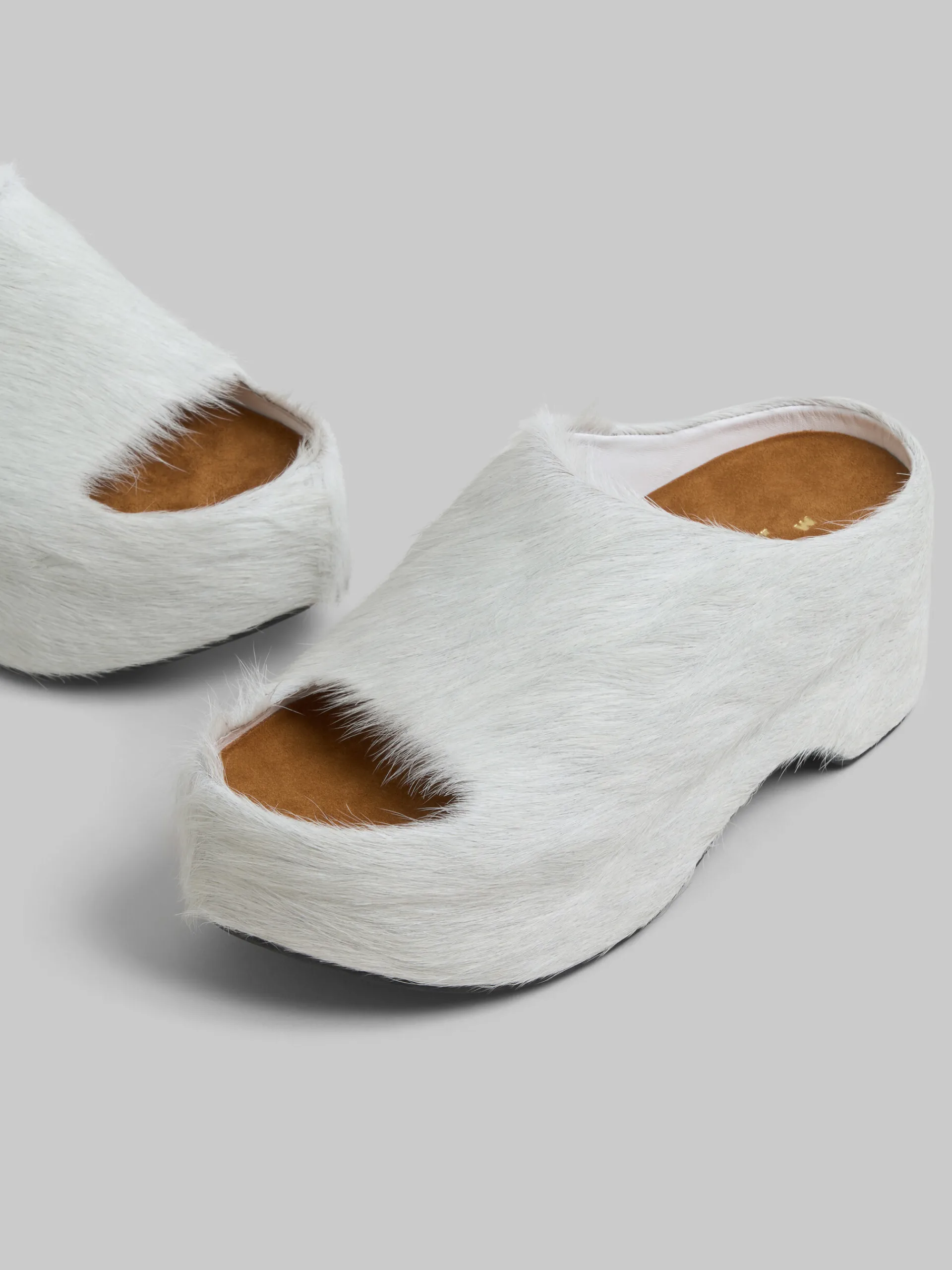 Slides & Sandals>Marni White Long-hair Calfskin Chunky Clog Slide LILYWHITE