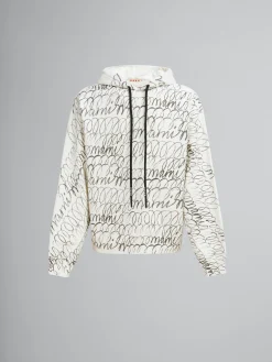 Sweatshirts>Marni White Organic Cotton Hoodie With Scribble Motif NATURAL WHITE