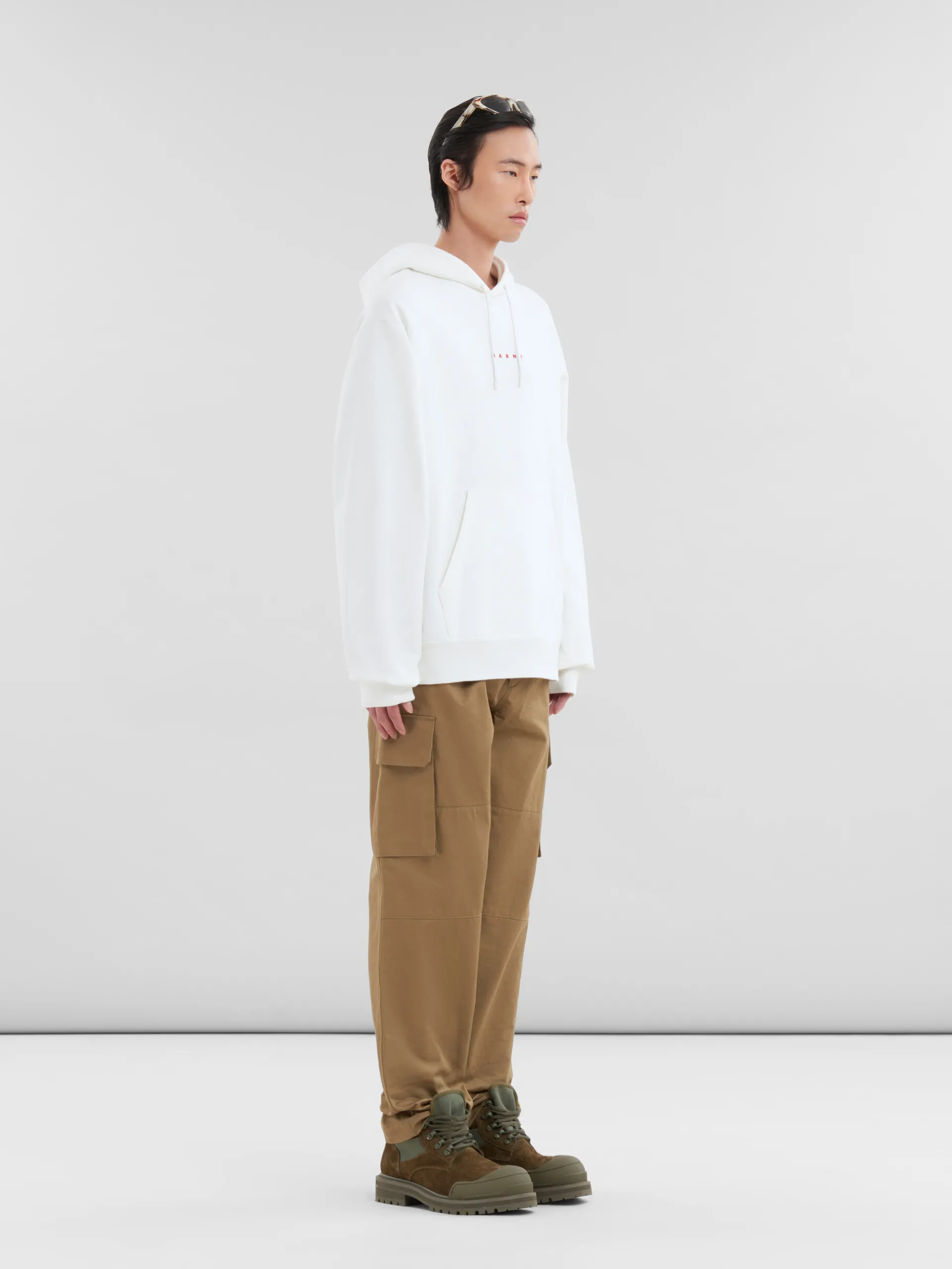 Sweatshirts>Marni White Organic Cotton Hoodie With Mini Print NATURAL WHITE