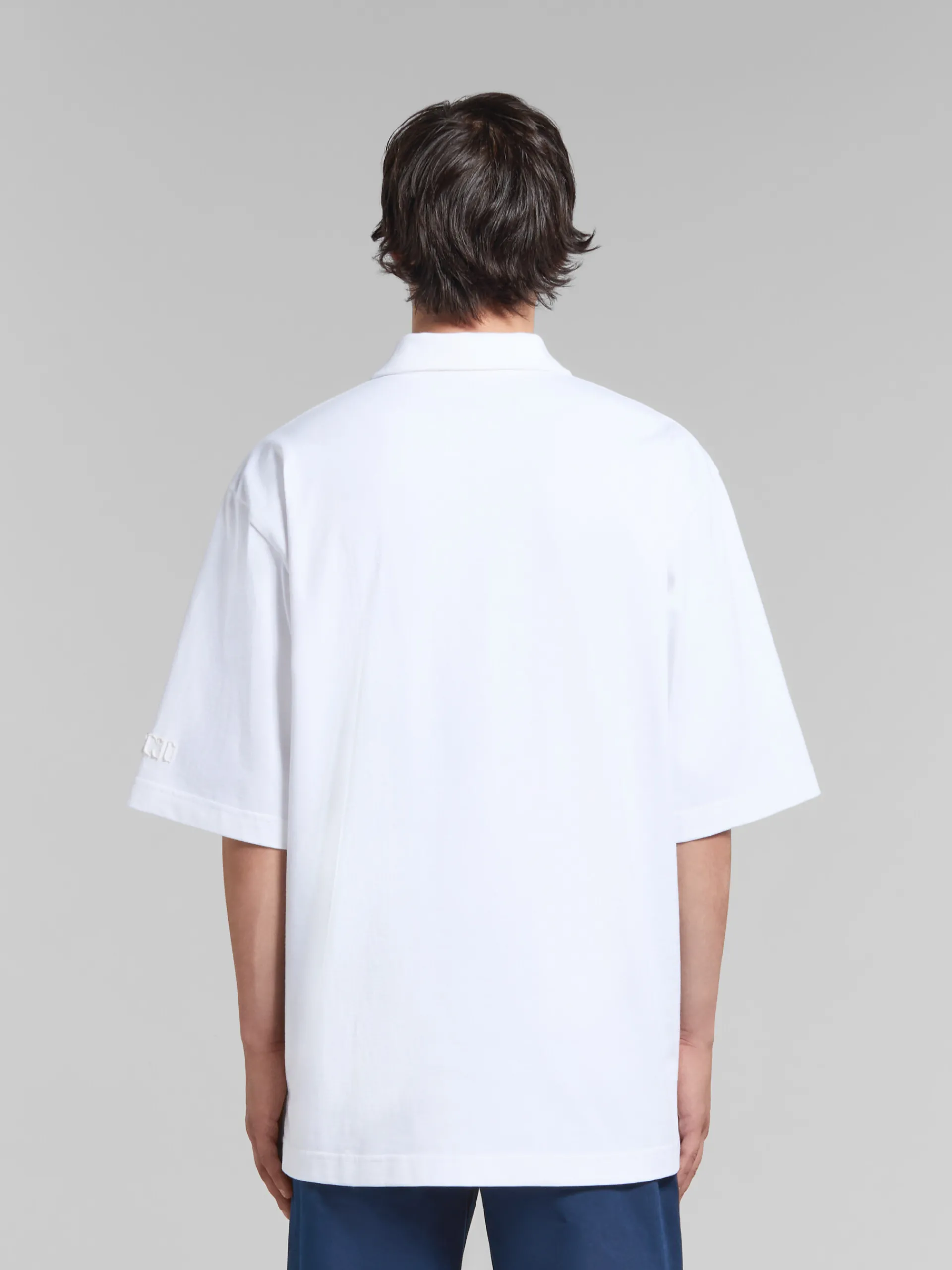 Tops & T-Shirts>Marni White Organic Cotton Oversized Polo Shirt With Patches LILYWHITE
