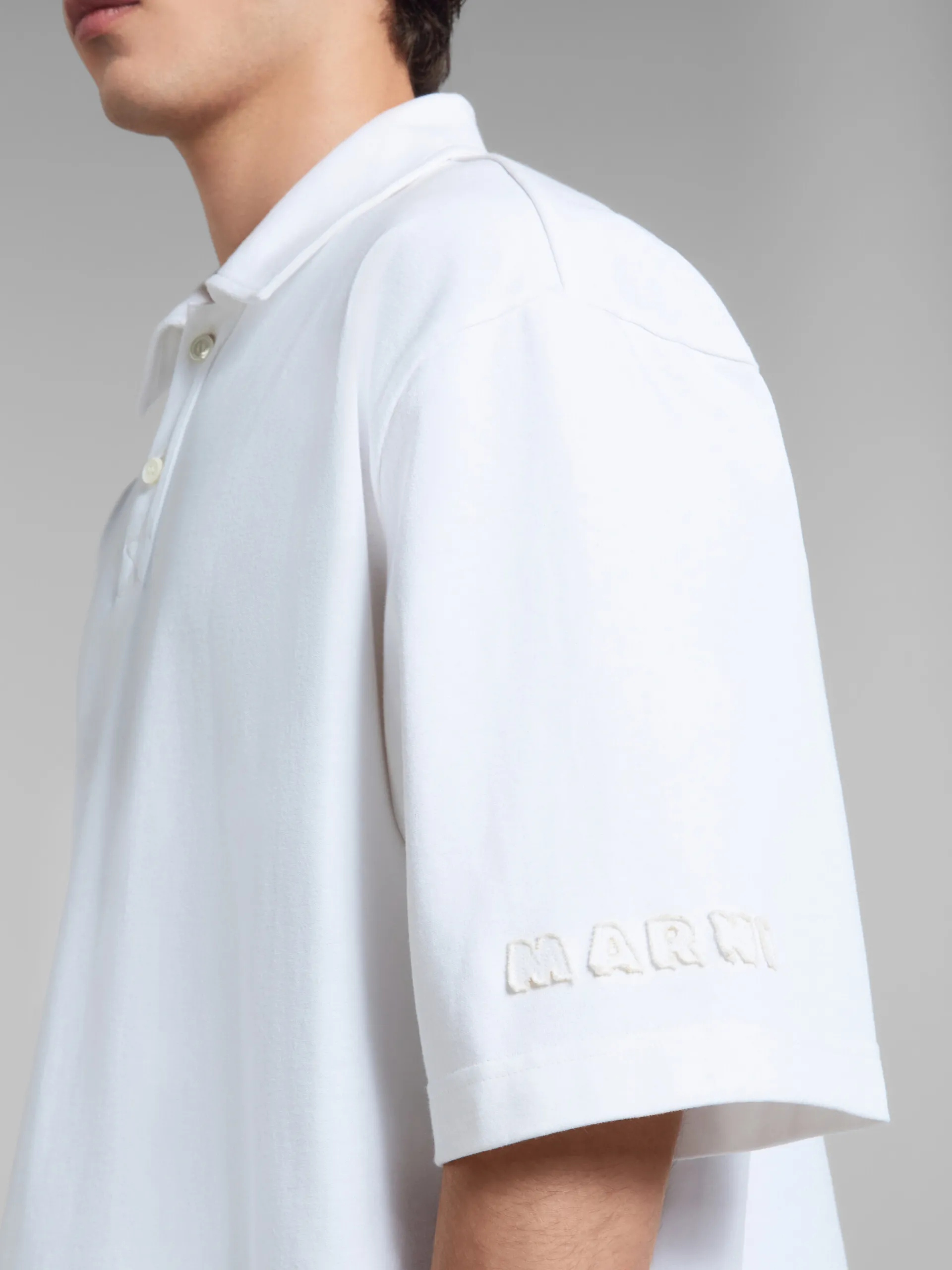 Tops & T-Shirts>Marni White Organic Cotton Oversized Polo Shirt With Patches LILYWHITE