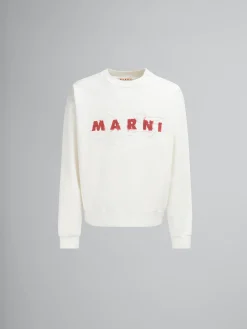 Sweatshirts>Marni White Organic Cotton Sweatshirt With Wrinkled Logo NATURAL WHITE