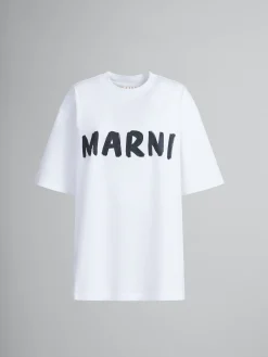 Tops & T-Shirts>Marni White Organic Cotton T-shirt With Logo LILYWHITE