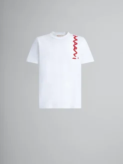 Tops & T-Shirts>Marni White Organic Cotton T-shirt With Mending Logo LILYWHITE