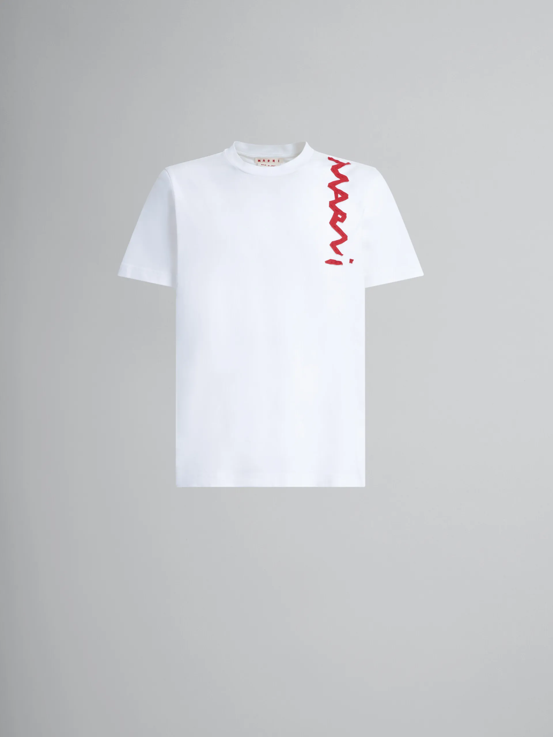 Tops & T-Shirts>Marni White Organic Cotton T-shirt With Mending Logo LILYWHITE