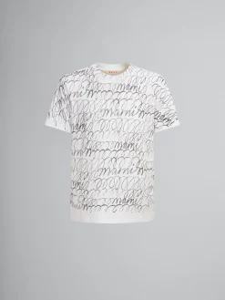 Tops & T-Shirts>Marni White Organic Cotton T-shirt With Scribble Motif LILYWHITE
