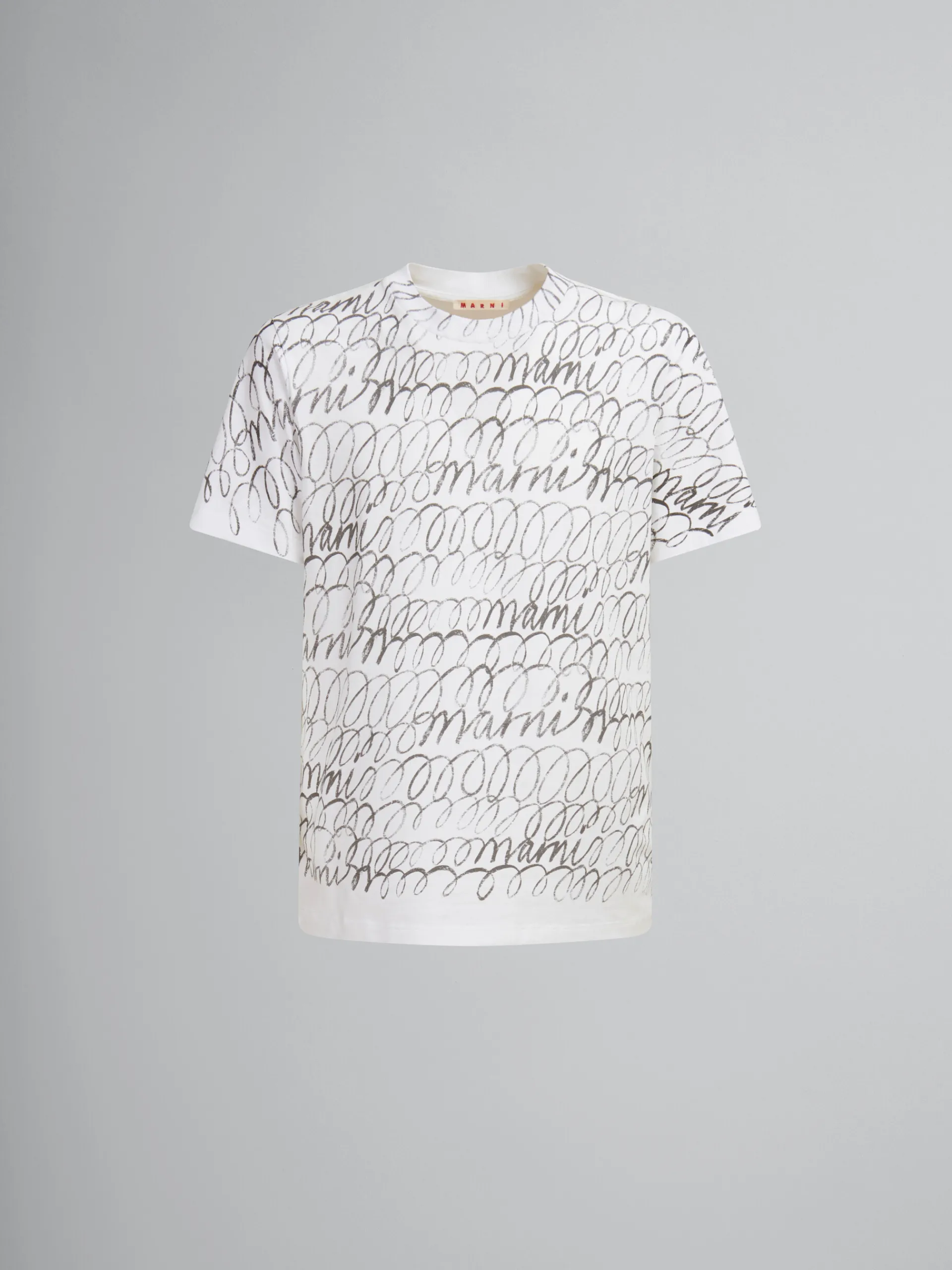 Tops & T-Shirts>Marni White Organic Cotton T-shirt With Scribble Motif LILYWHITE
