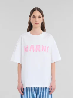 Tops & T-Shirts>Marni White Organic Cotton T-shirt With Logo LILYWHITE