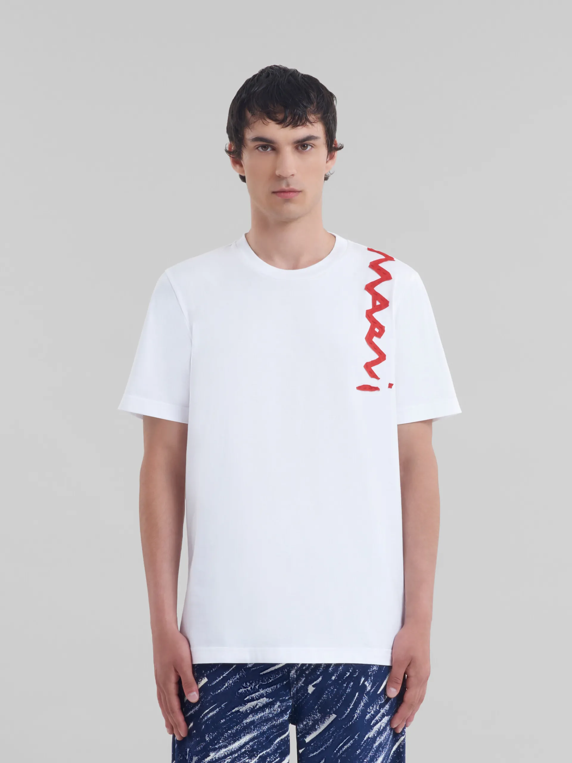 Tops & T-Shirts>Marni White Organic Cotton T-shirt With Mending Logo LILYWHITE