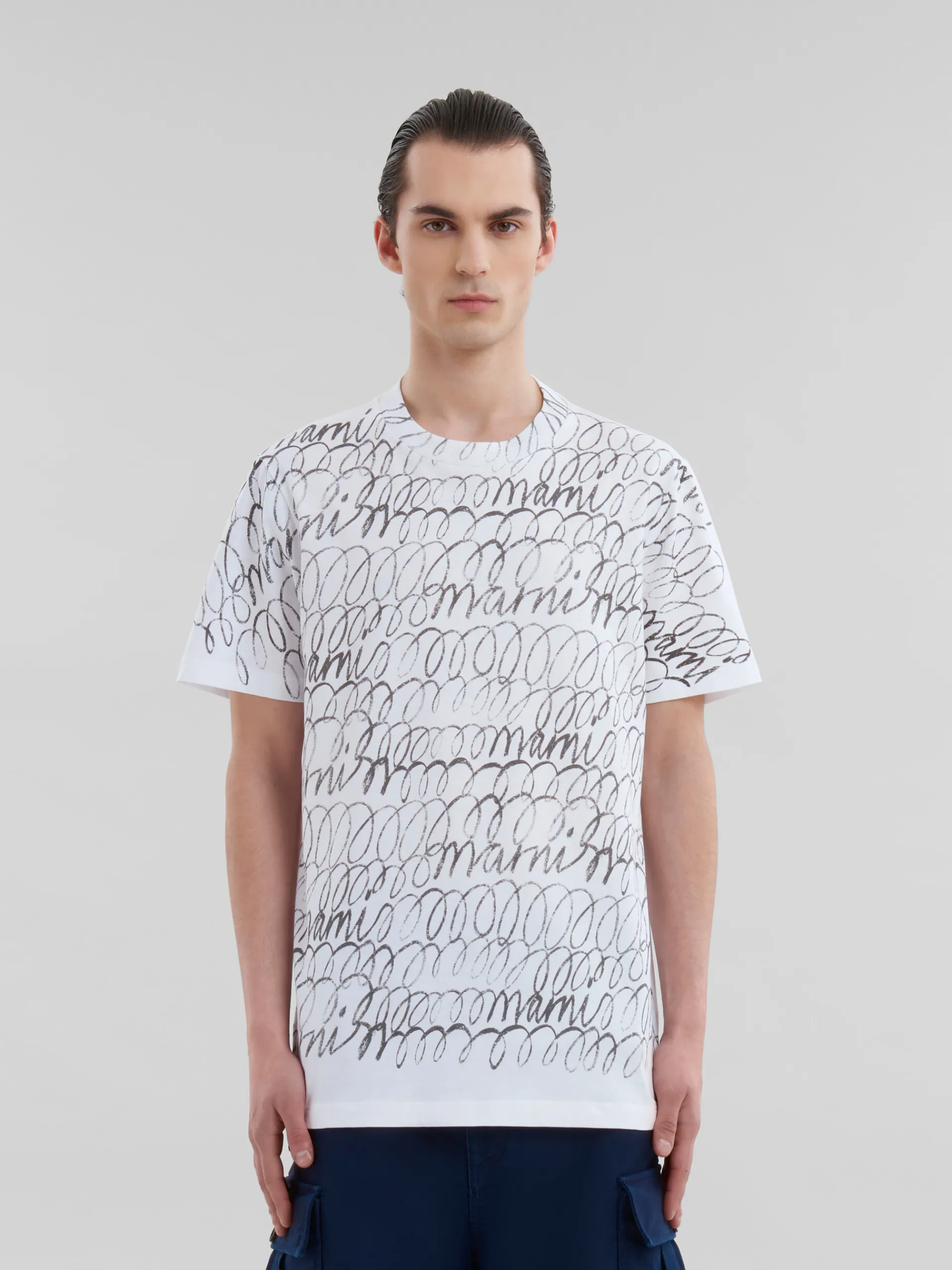 Tops & T-Shirts>Marni White Organic Cotton T-shirt With Scribble Motif LILYWHITE