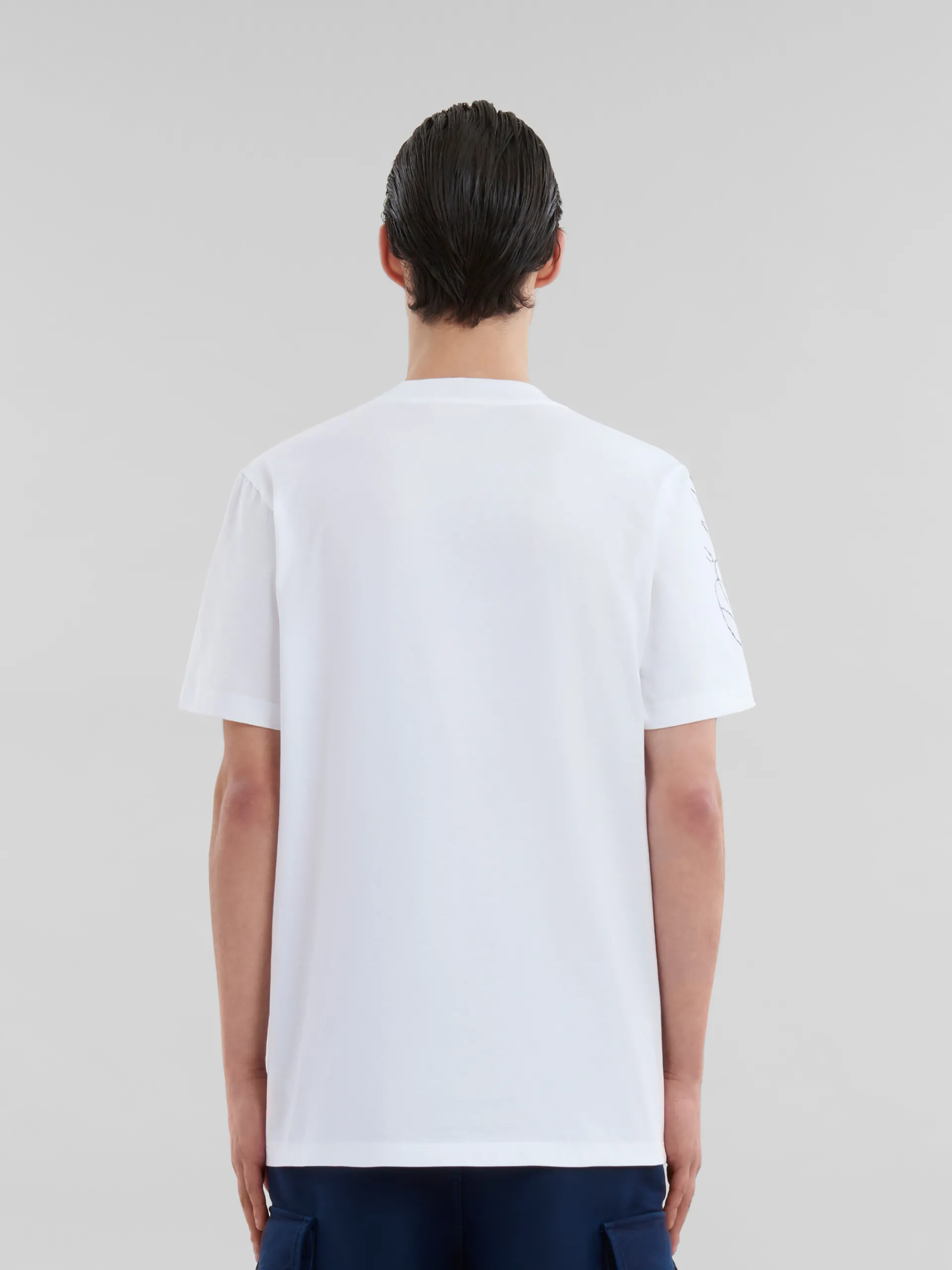 Tops & T-Shirts>Marni White Organic Cotton T-shirt With Scribble Motif LILYWHITE
