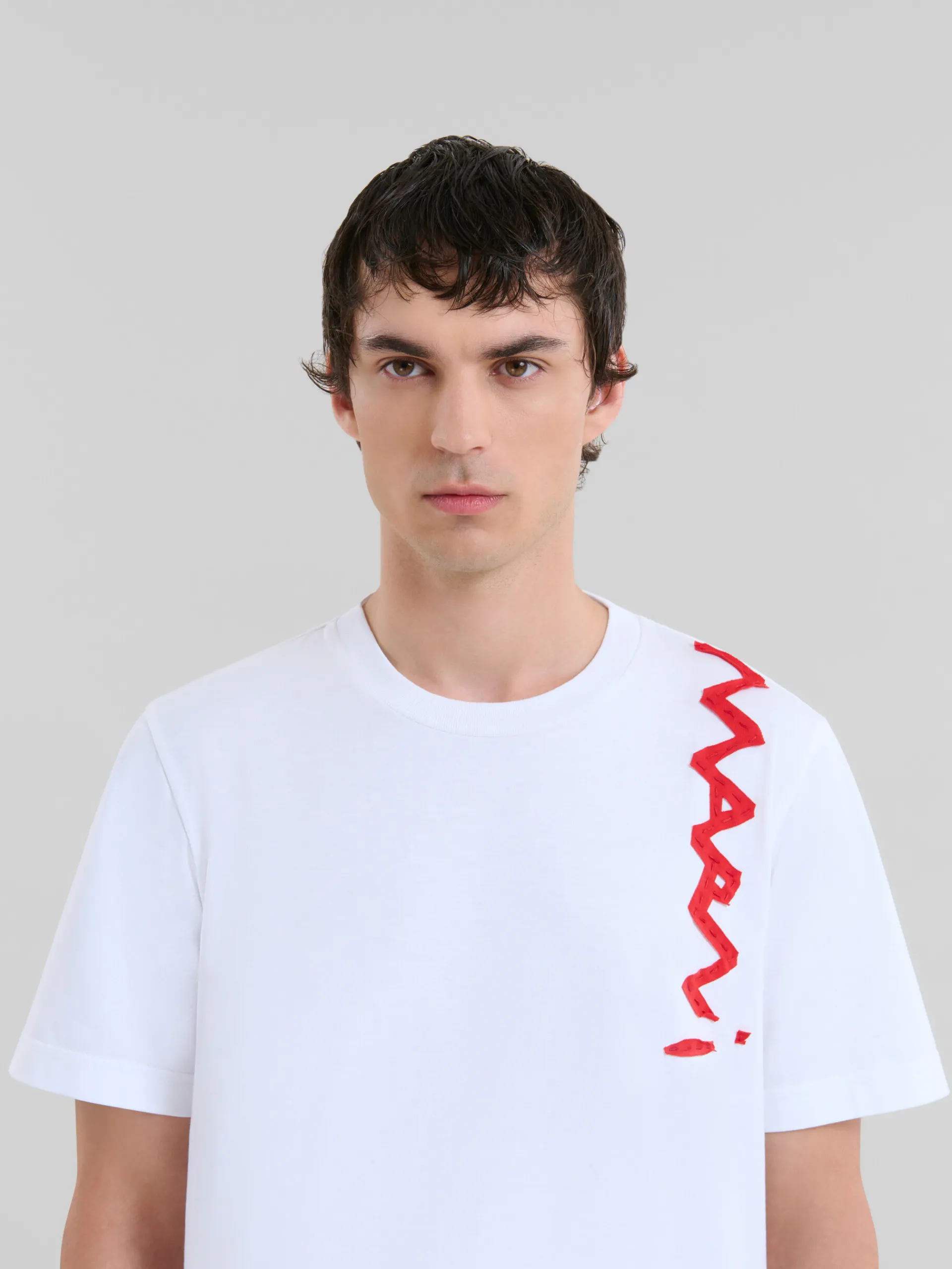Tops & T-Shirts>Marni White Organic Cotton T-shirt With Mending Logo LILYWHITE