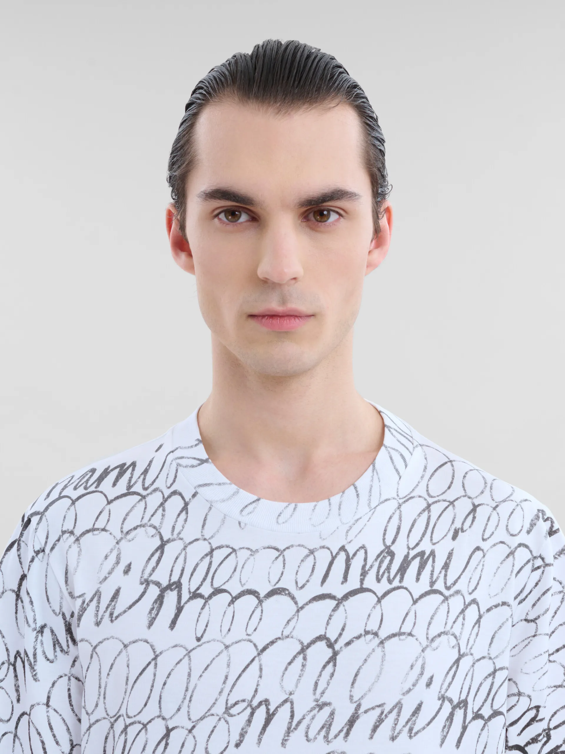 Tops & T-Shirts>Marni White Organic Cotton T-shirt With Scribble Motif LILYWHITE