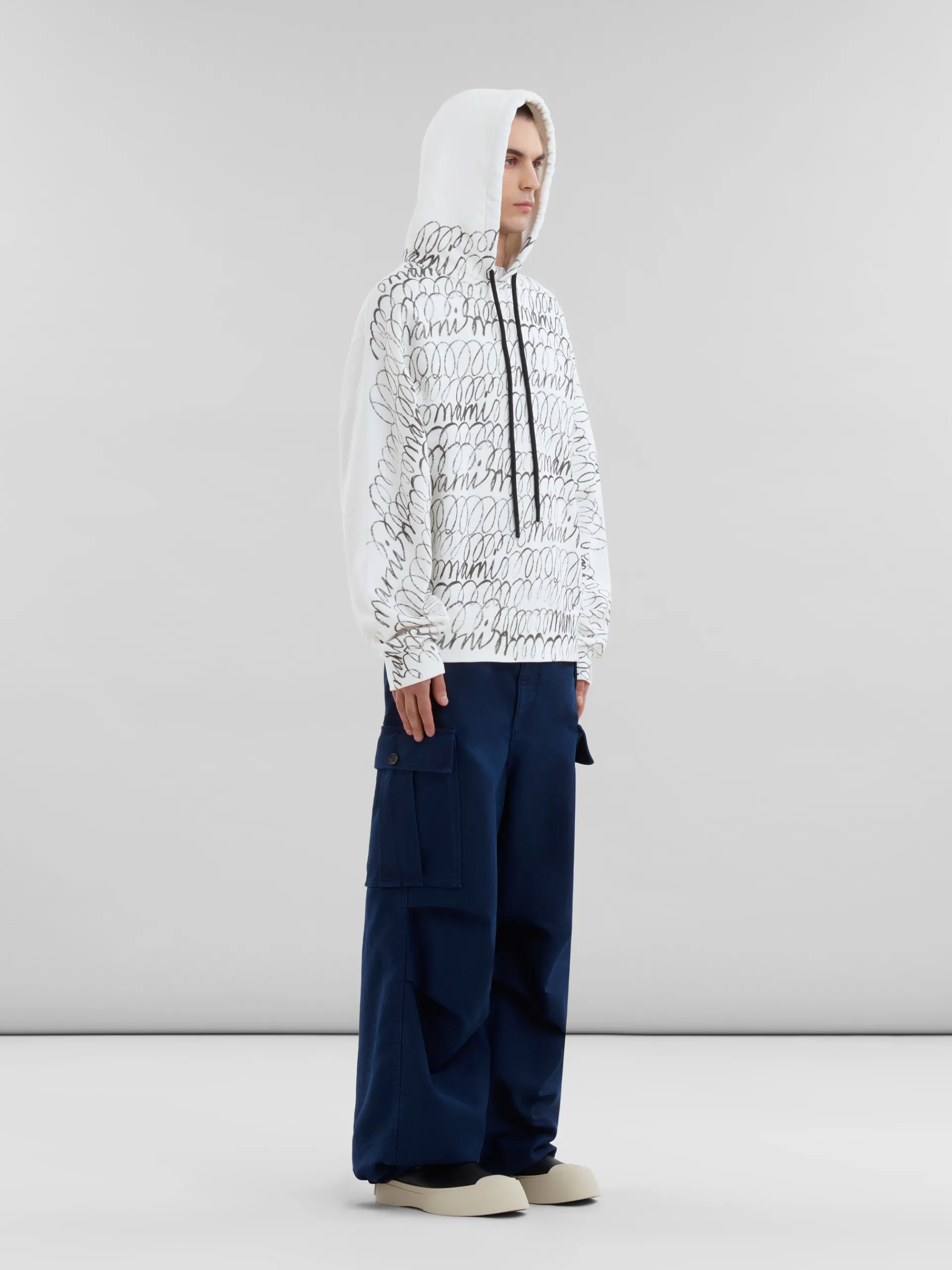 Tops & T-Shirts>Marni White Organic Cotton T-shirt With Scribble Motif LILYWHITE