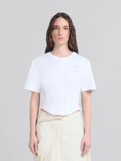 Tops & T-Shirts>Marni White Organic Jersey Corset T-shirt LILYWHITE