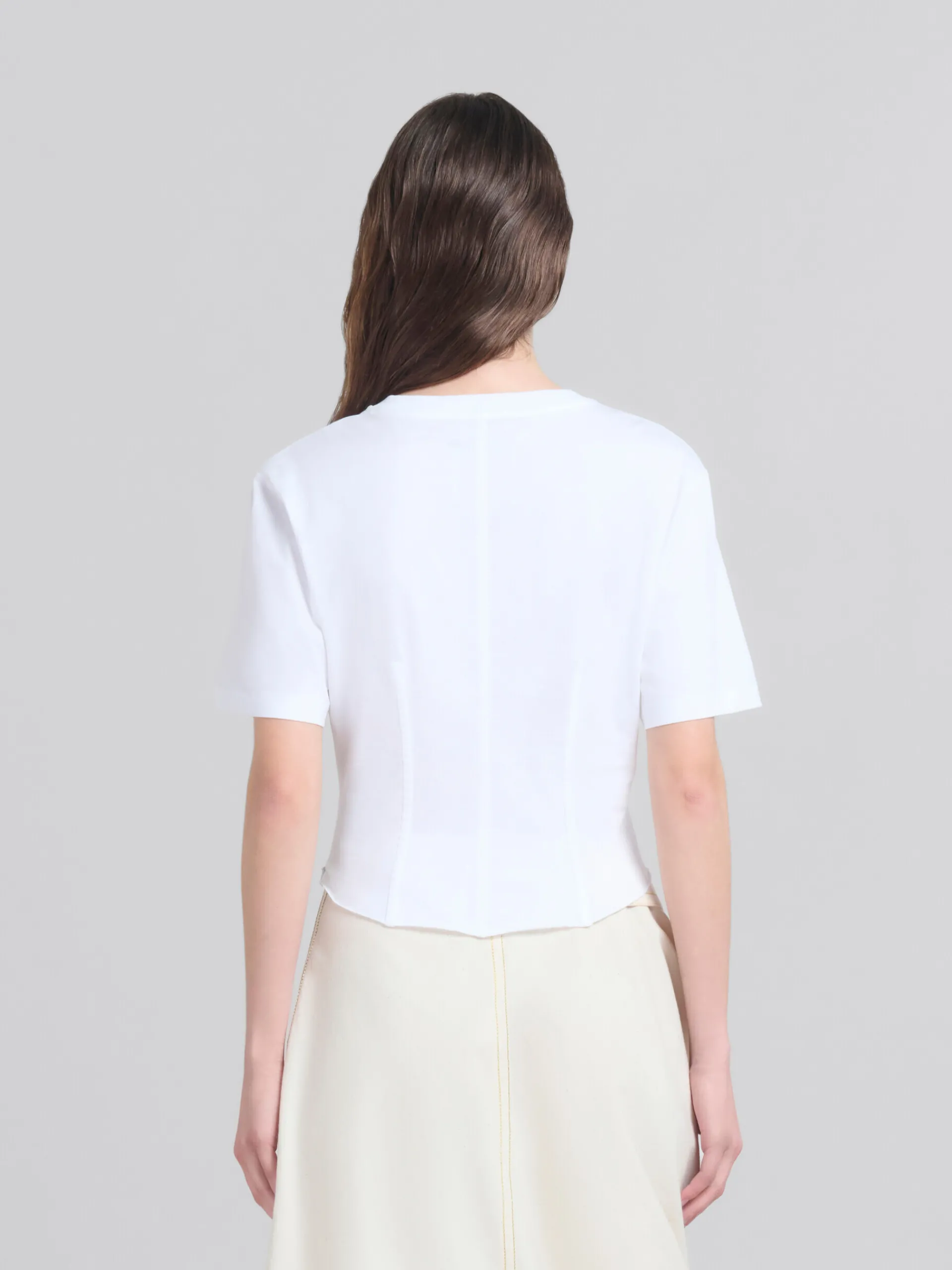 Tops & T-Shirts>Marni White Organic Jersey Corset T-shirt LILYWHITE