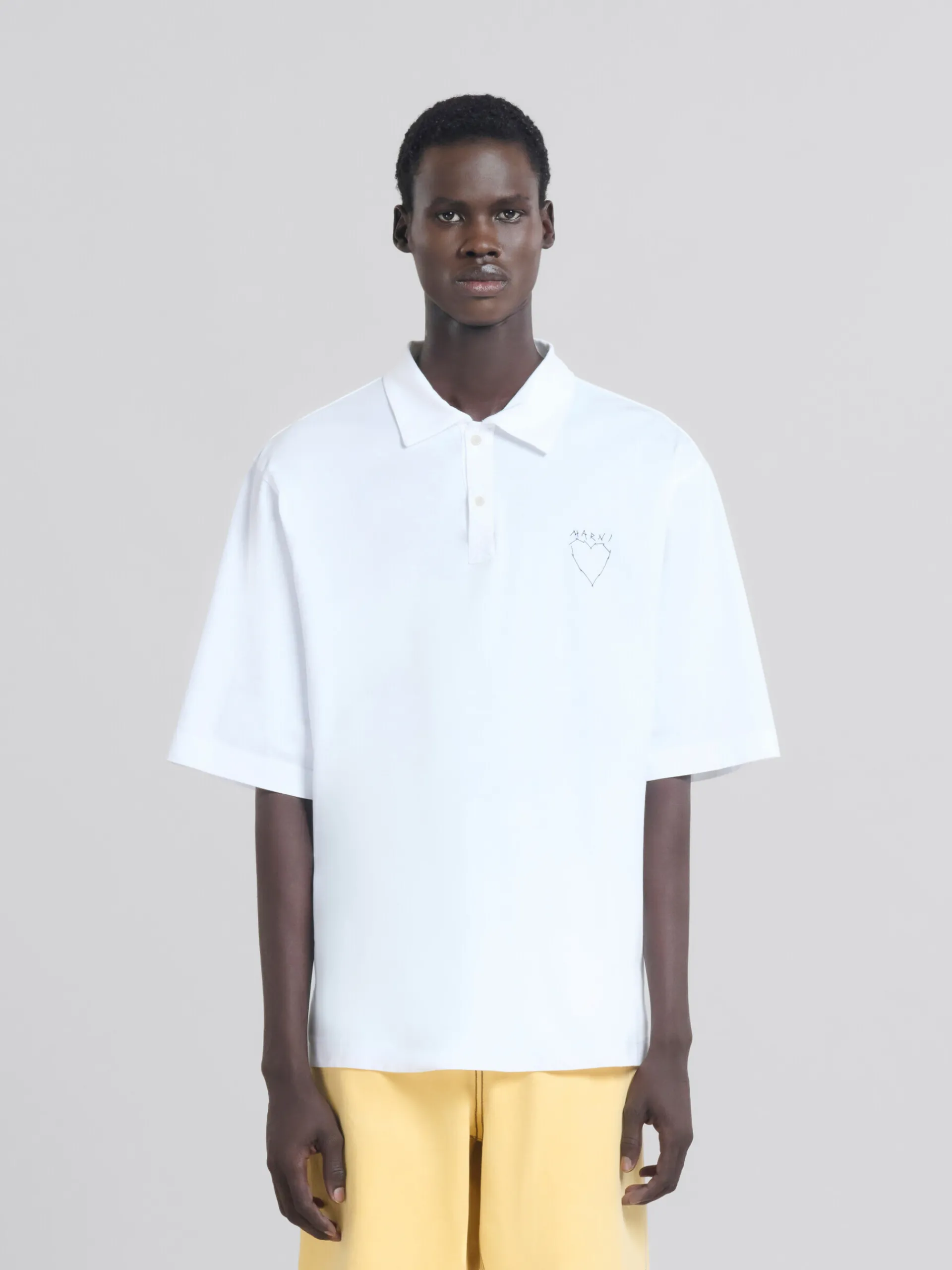 Tops & T-Shirts>Marni White Organic Jersey Polo Shirt With Back Print LILYWHITE