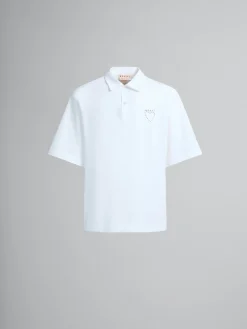 Tops & T-Shirts>Marni White Organic Jersey Polo Shirt With Back Print LILYWHITE