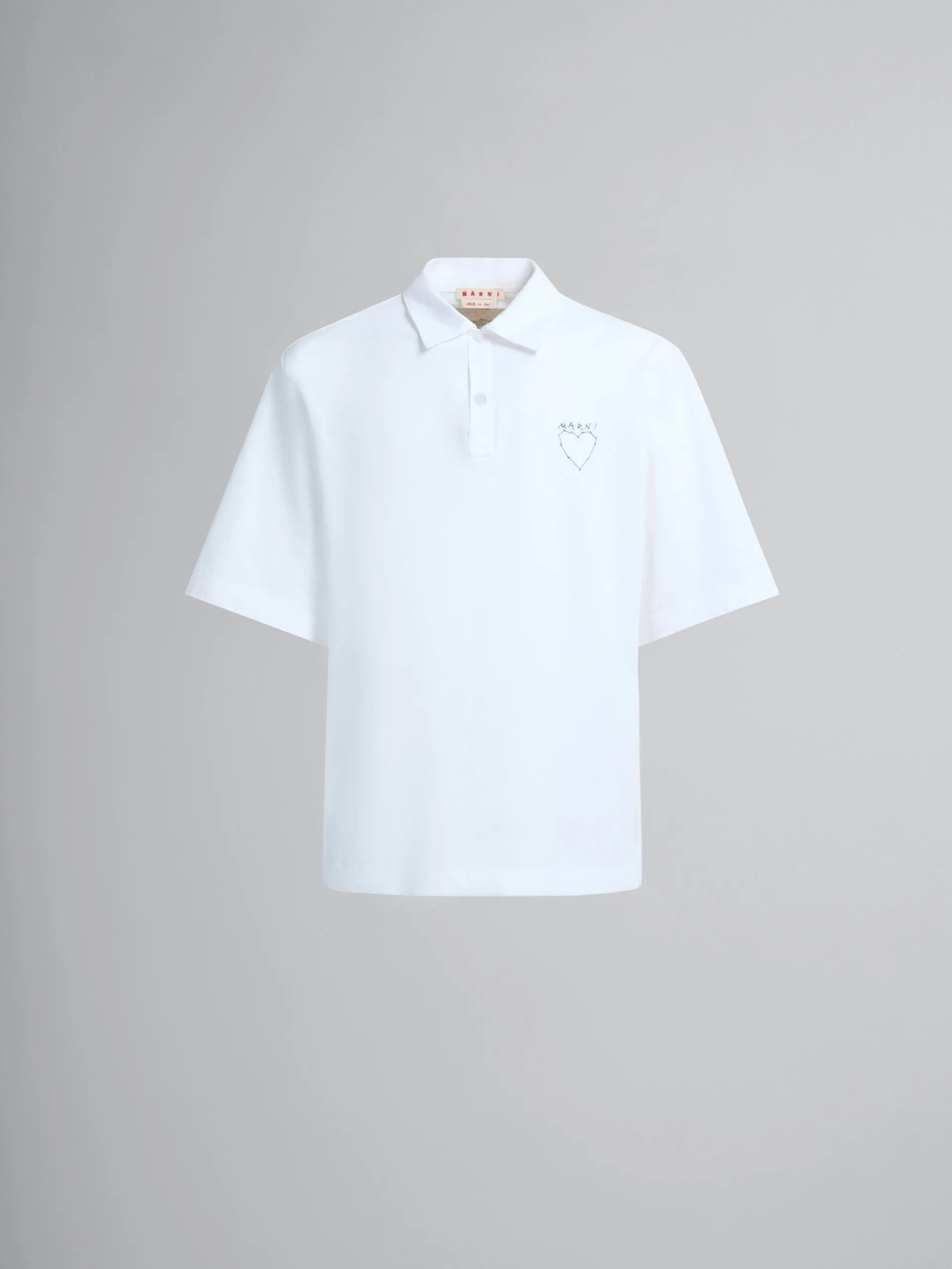 Tops & T-Shirts>Marni White Organic Jersey Polo Shirt With Back Print LILYWHITE