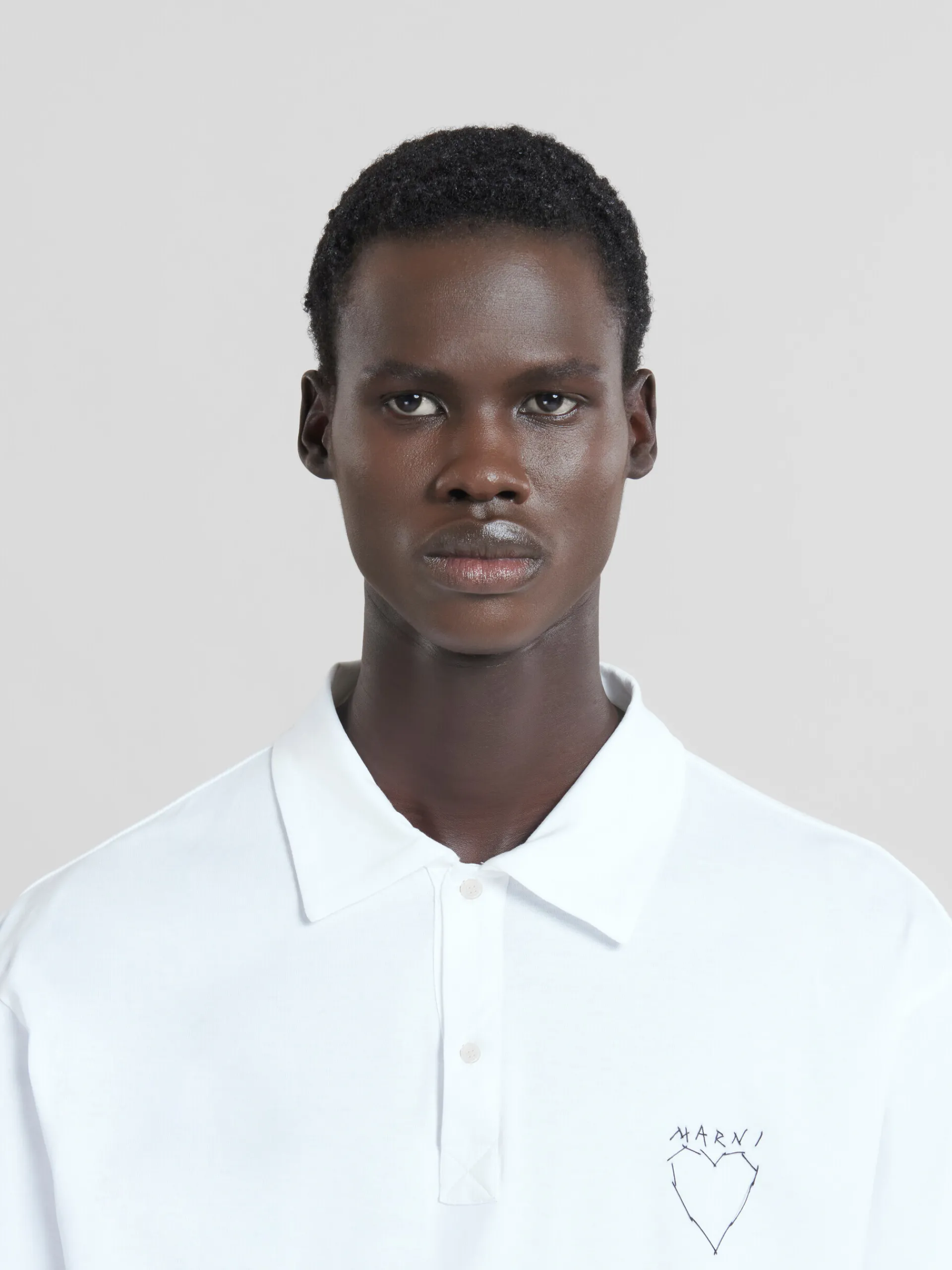 Tops & T-Shirts>Marni White Organic Jersey Polo Shirt With Back Print LILYWHITE
