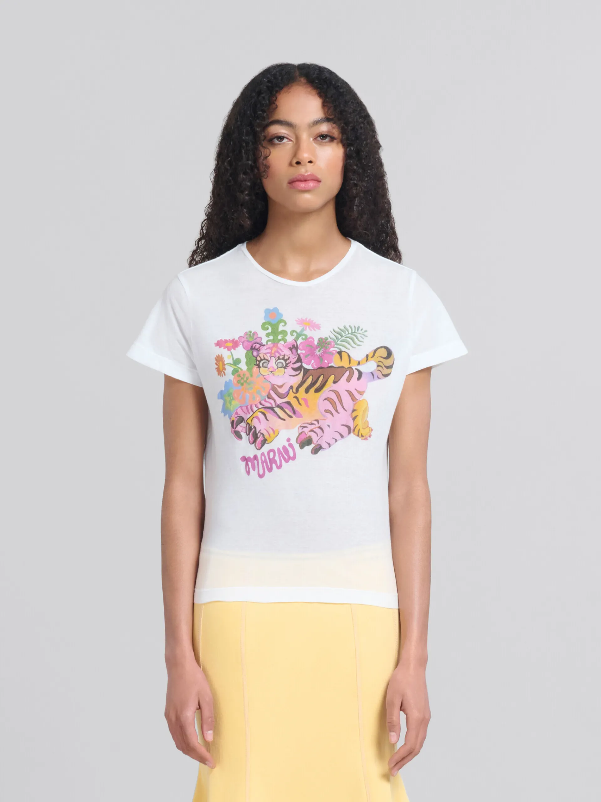 Tops & T-Shirts>Marni White Organic Jersey Slim-fit T-shirt With Print LILYWHITE