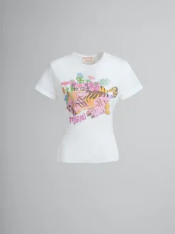 Tops & T-Shirts>Marni White Organic Jersey Slim-fit T-shirt With Print LILYWHITE