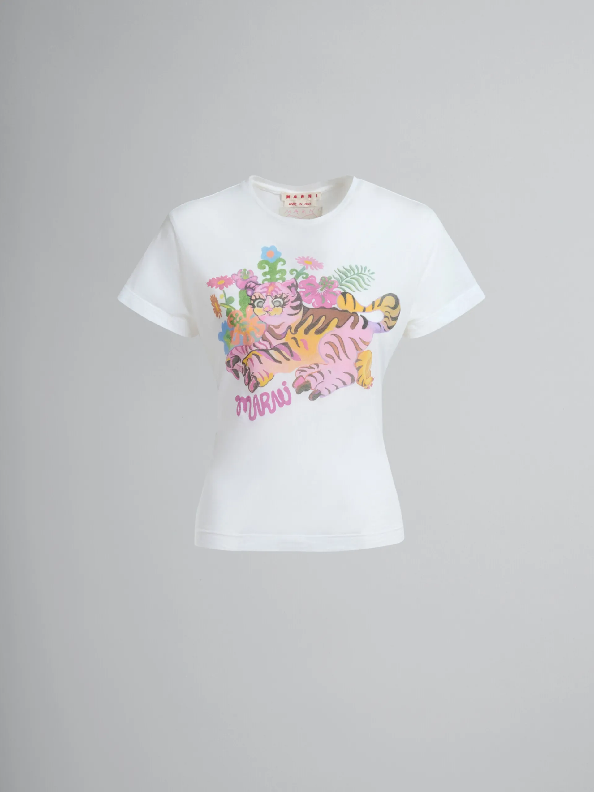 Tops & T-Shirts>Marni White Organic Jersey Slim-fit T-shirt With Print LILYWHITE