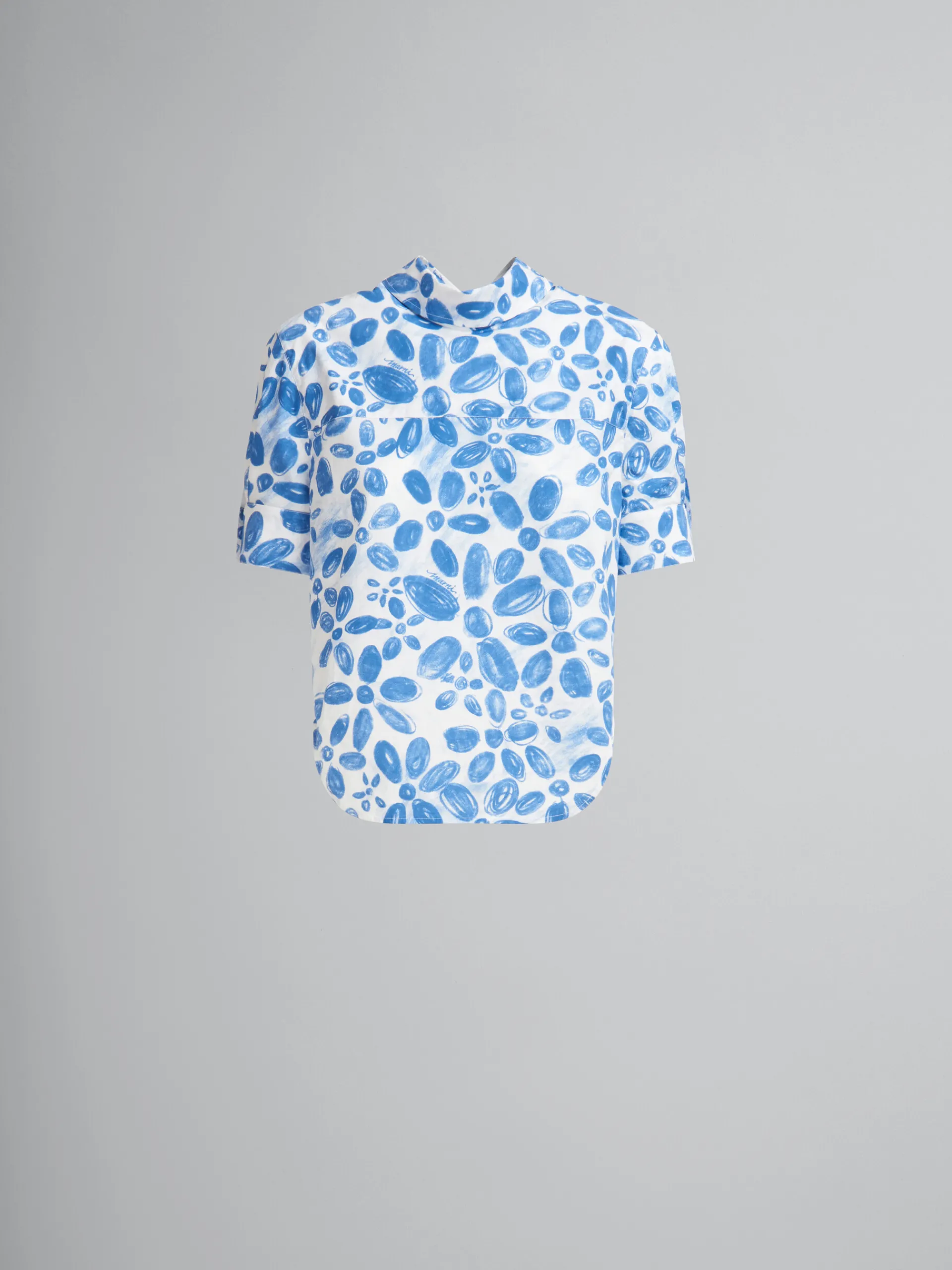 Matching Sets | Tops & T-Shirts>Marni White Organic Poplin Backwards Shirt With Blooming Print IRISBLUE