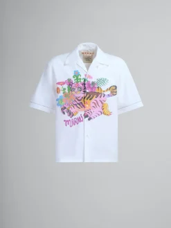 Tops & T-Shirts>Marni White Organic Poplin Bowling Shirt With Print LILYWHITE