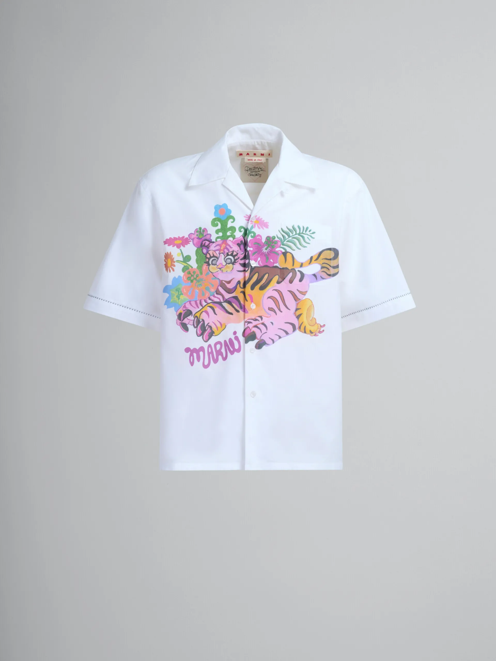Tops & T-Shirts>Marni White Organic Poplin Bowling Shirt With Print LILYWHITE