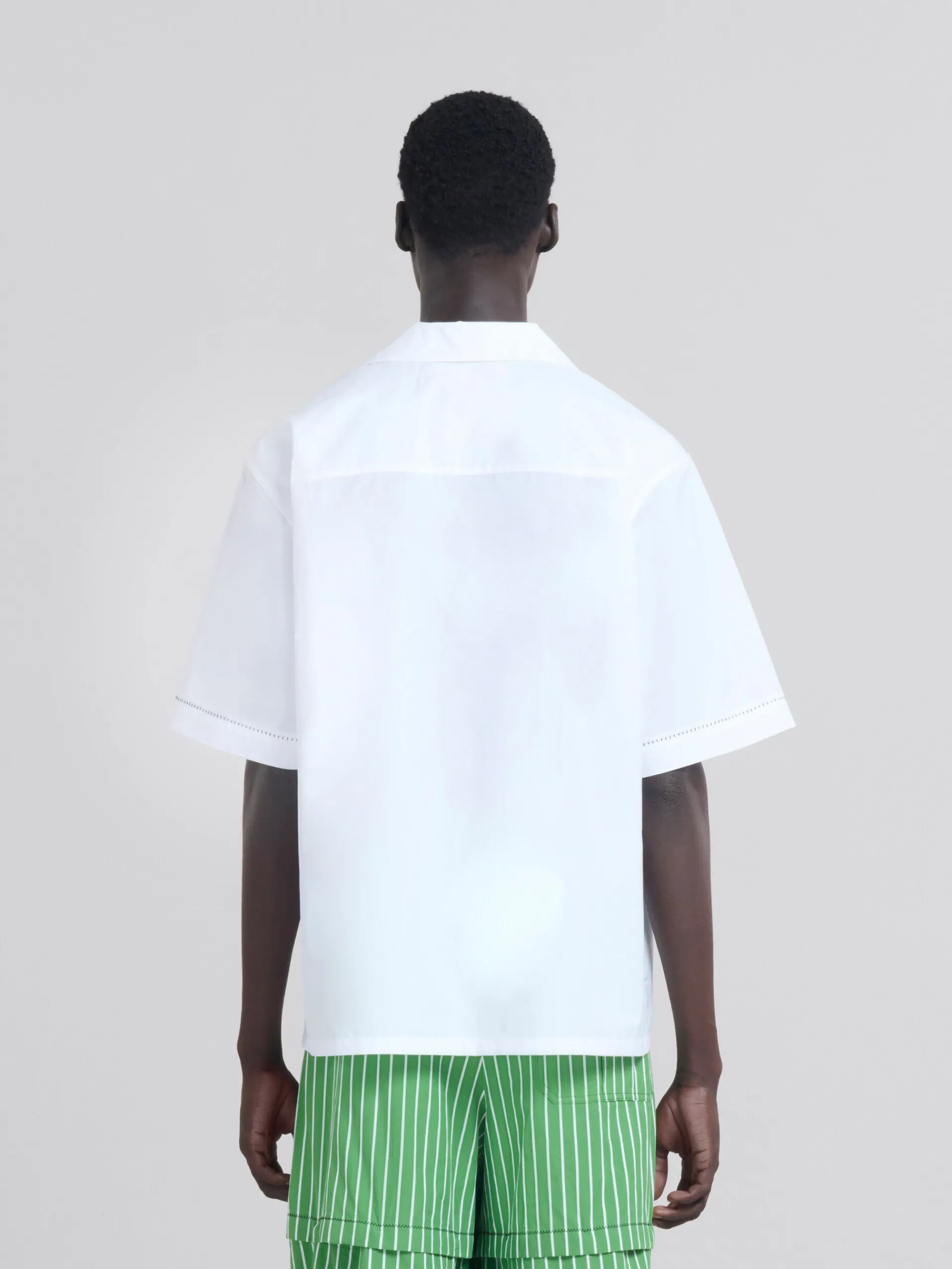 Tops & T-Shirts>Marni White Organic Poplin Bowling Shirt With Print LILYWHITE