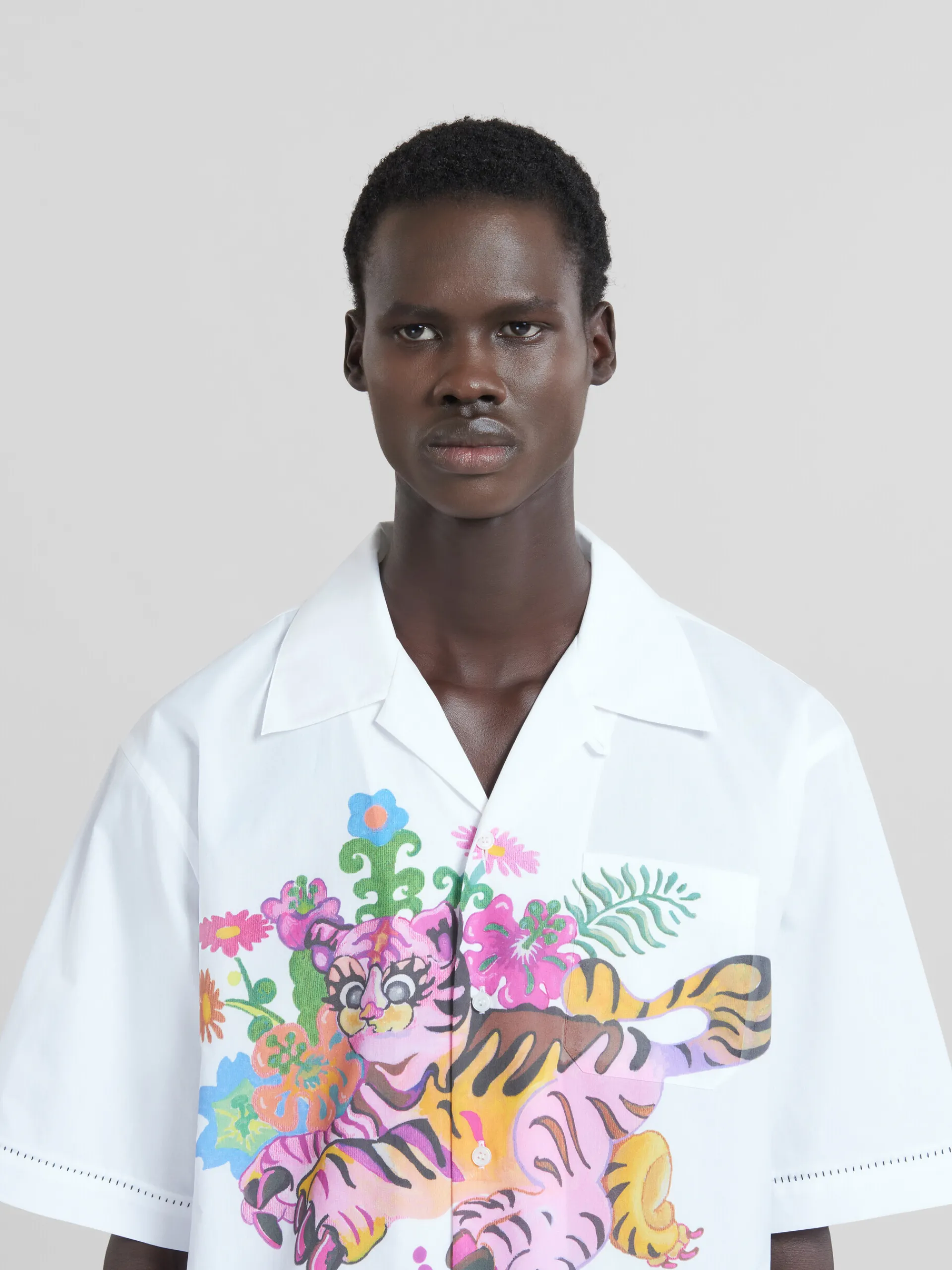 Tops & T-Shirts>Marni White Organic Poplin Bowling Shirt With Print LILYWHITE