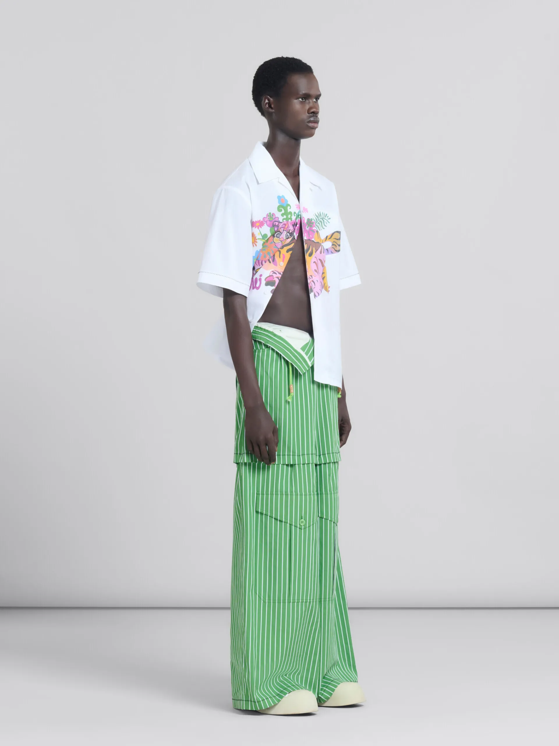 Tops & T-Shirts>Marni White Organic Poplin Bowling Shirt With Print LILYWHITE