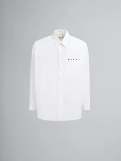 Tops & T-Shirts>Marni White Organic Poplin Shirt With Peeping Logo LILYWHITE