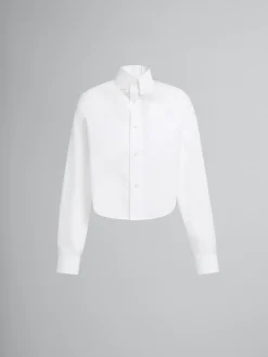 Tops & T-Shirts>Marni White Organic Poplin Shirt With Cropped Hem LILYWHITE