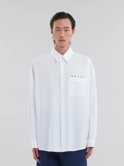 Tops & T-Shirts>Marni White Organic Poplin Shirt With Peeping Logo LILYWHITE