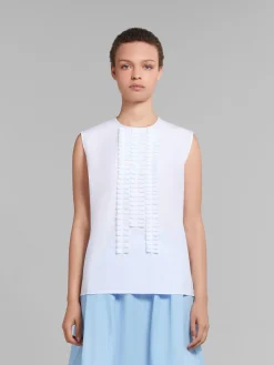 Tops & T-Shirts>Marni White Organic Poplin Sleeveless Top With Pleated Detailing LILYWHITE