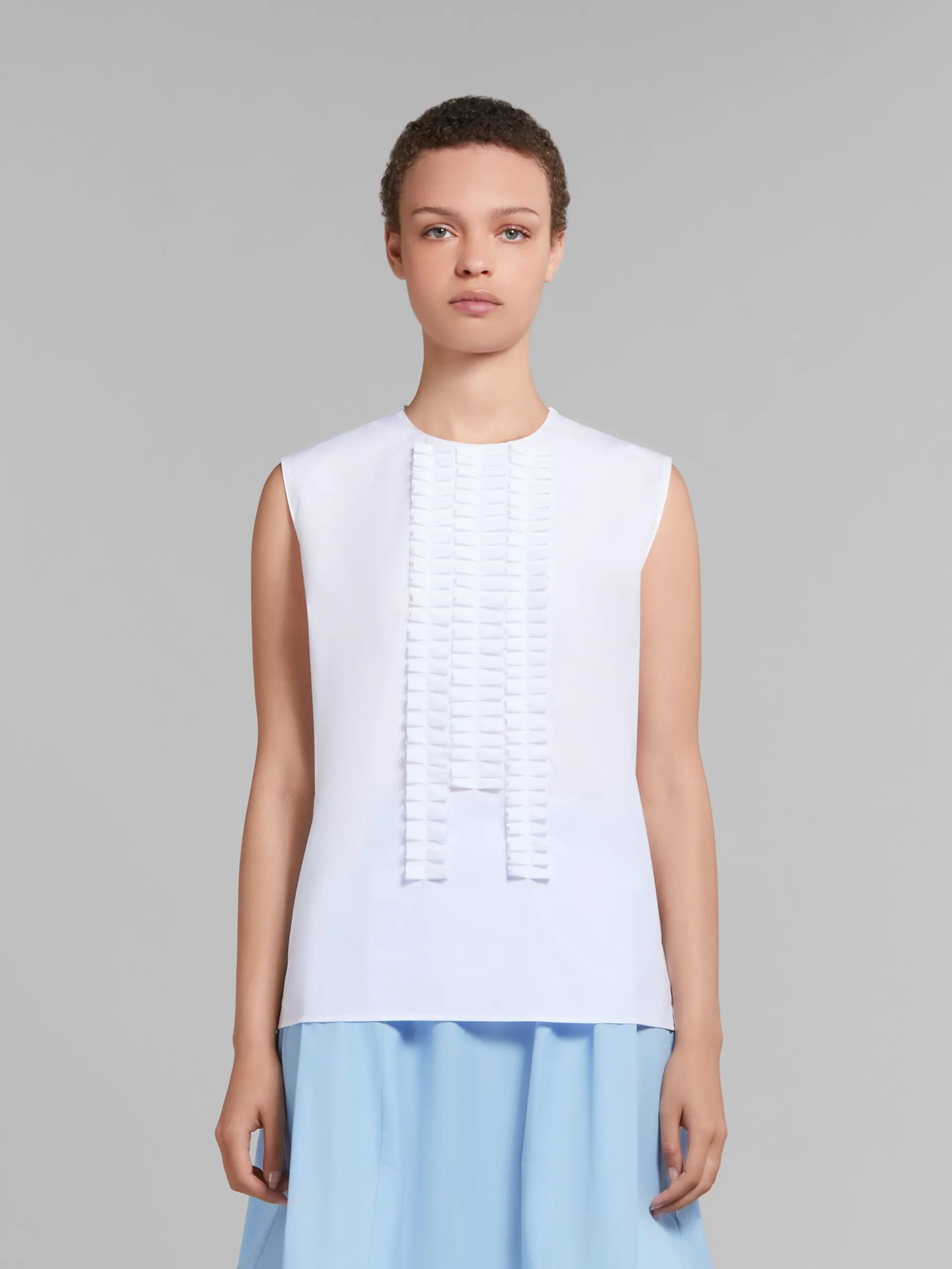 Tops & T-Shirts>Marni White Organic Poplin Sleeveless Top With Pleated Detailing LILYWHITE